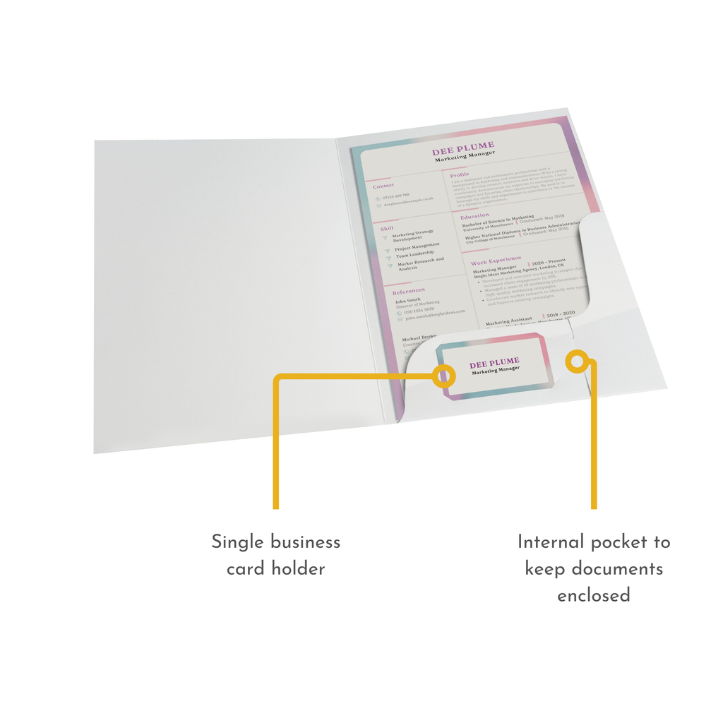 White Gloss 250gsm Card Presentation Folders with Business Card Holder
