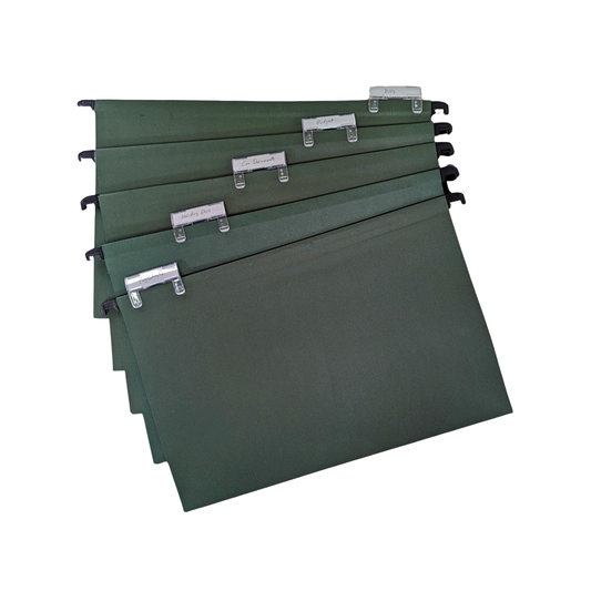 A4+ (Foolscap) Green Manilla Suspension Files with Clip on Index Tabs and Inserts