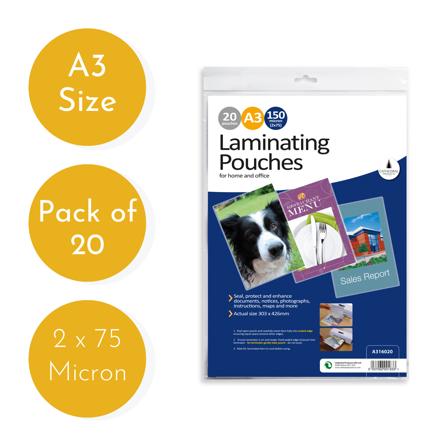 A3 Gloss Laminating Pouches 150 Micron