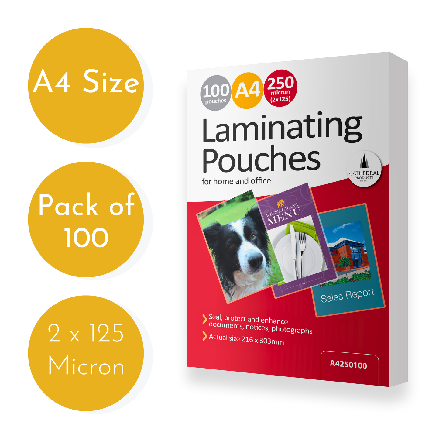 A4 Gloss Laminating Pouches 250 Micron