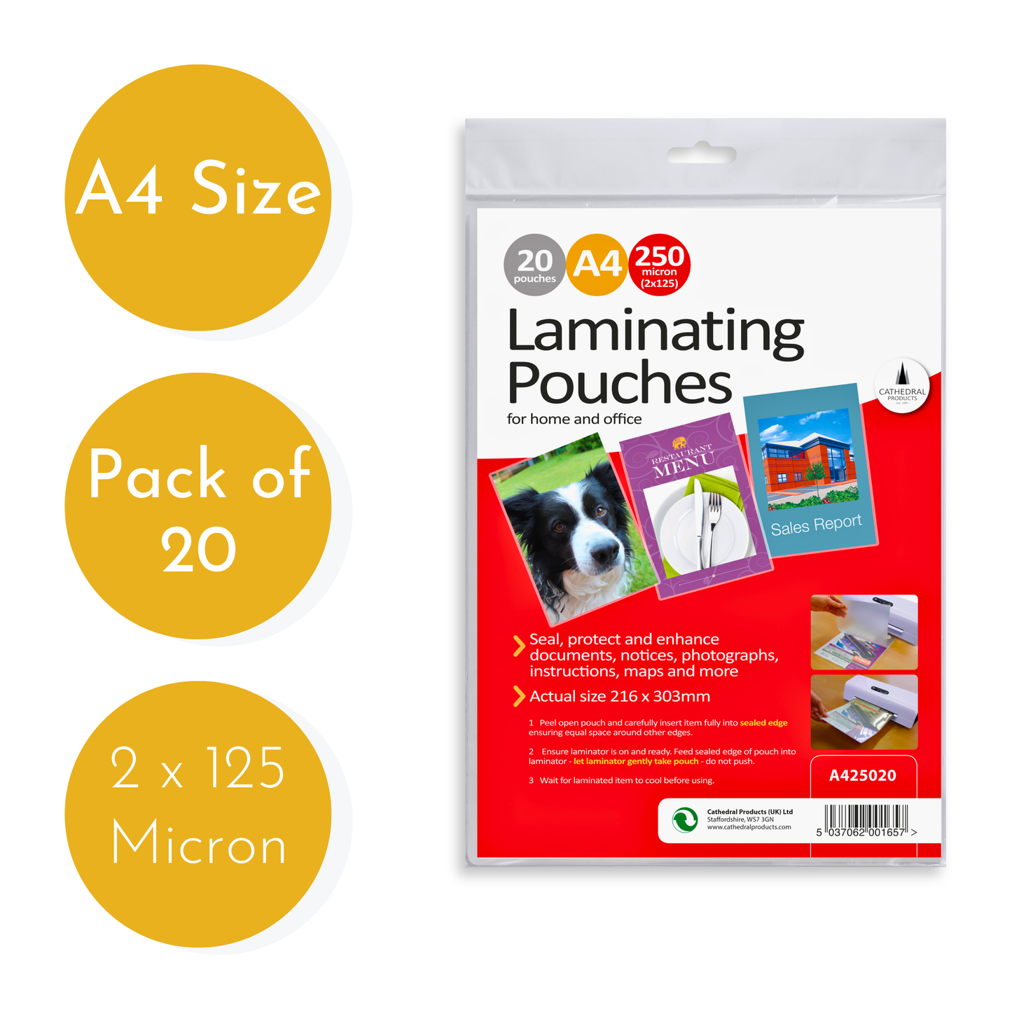 A4 Gloss Laminating Pouches 250 Micron