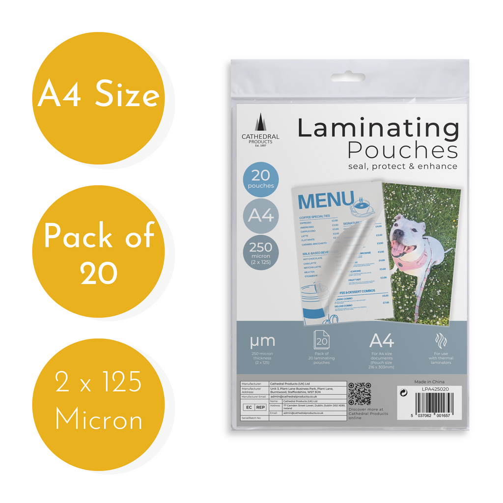 A4 Gloss Laminating Pouches 250 Micron