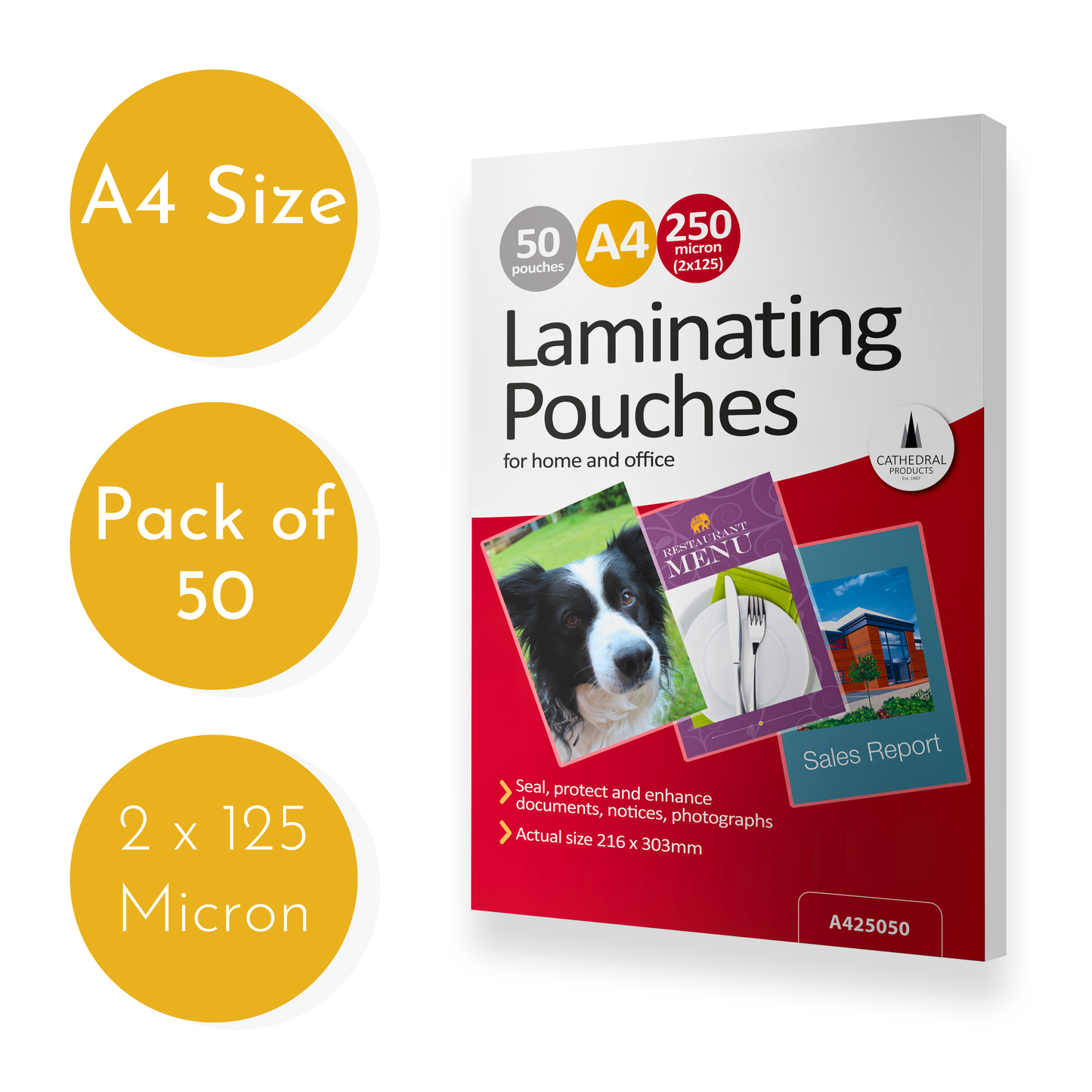 A4 Gloss Laminating Pouches 250 Micron