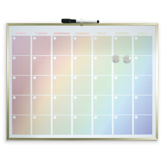 Luxurious Rainbow Magnetic Calendar Board with Gold Aluminium Frame - 43 x 58 cm