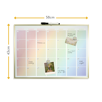 Luxurious Rainbow Magnetic Calendar Board with Gold Aluminium Frame - 43 x 58 cm