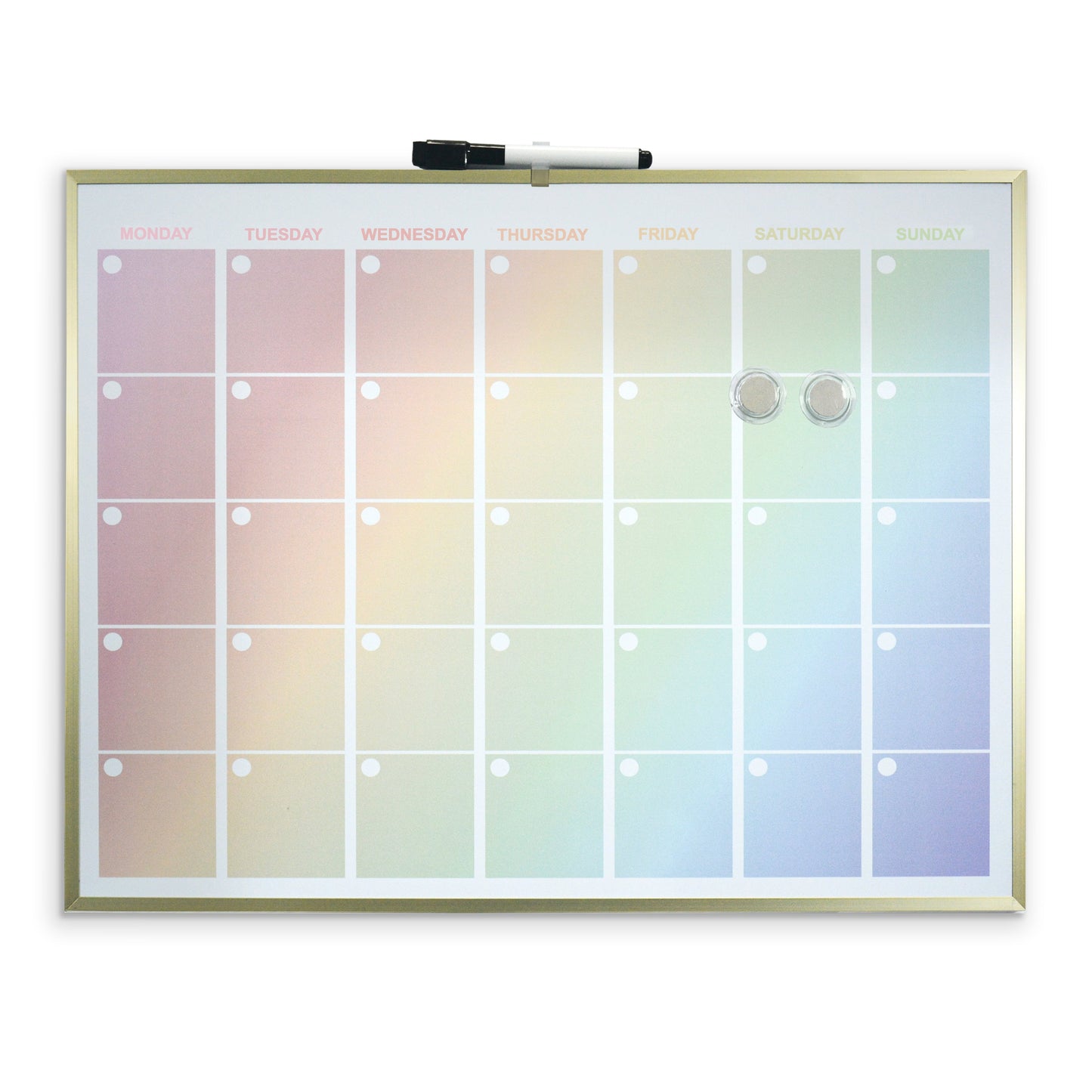 Luxurious Rainbow Magnetic Calendar Board with Gold Aluminium Frame - 43 x 58 cm