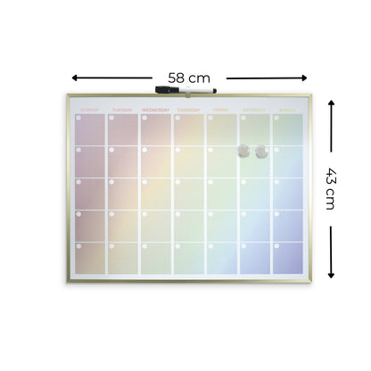 Luxurious Rainbow Magnetic Calendar Board with Gold Aluminium Frame - 43 x 58 cm