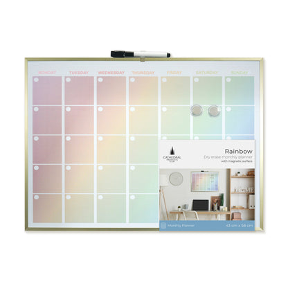 Luxurious Rainbow Magnetic Calendar Board with Gold Aluminium Frame - 43 x 58 cm