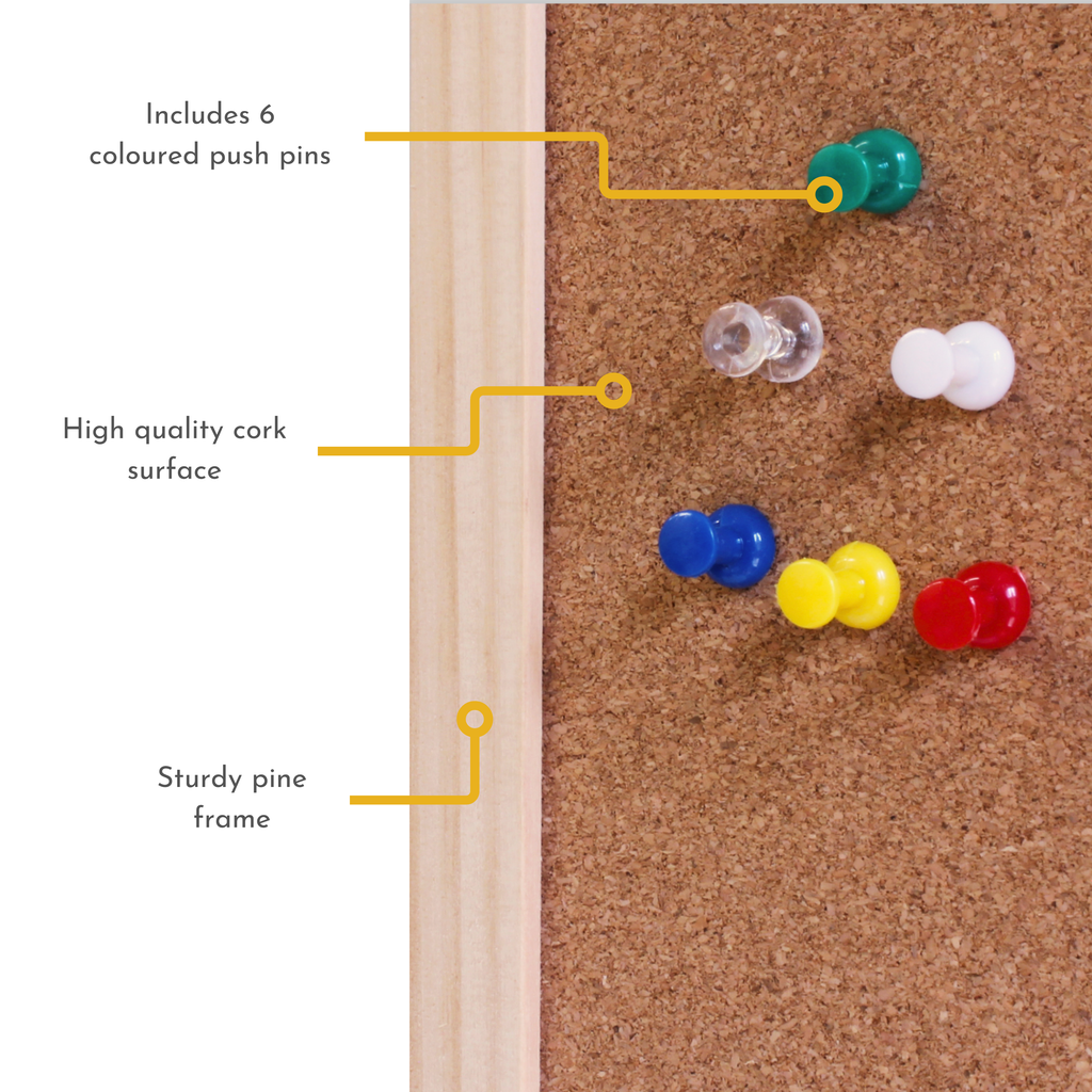 60cm x 80cm Cork Notice Board with Wooden Frame