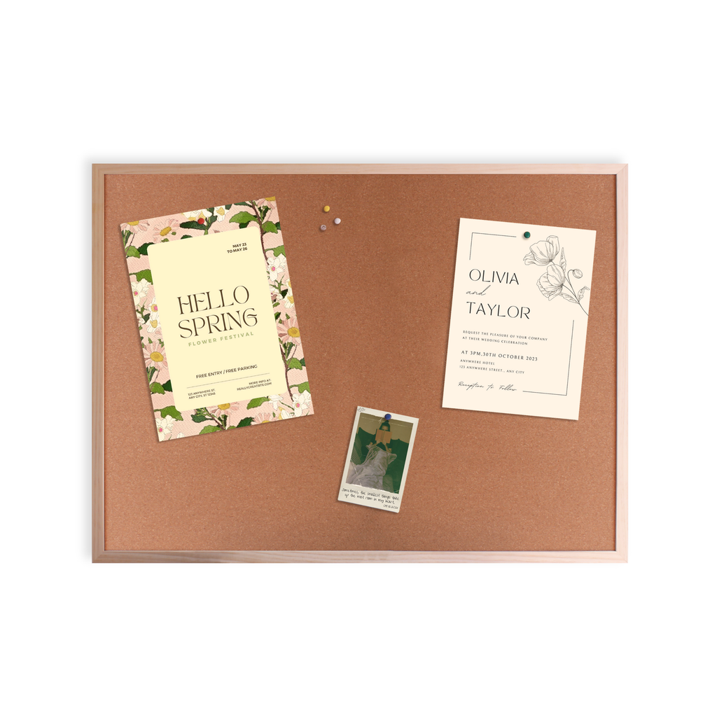 60cm x 80cm Cork Notice Board with Wooden Frame