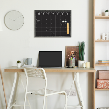 Charcoal Frame Magnetic Calendar Chalk Board - 40.6 x 50.8 cm