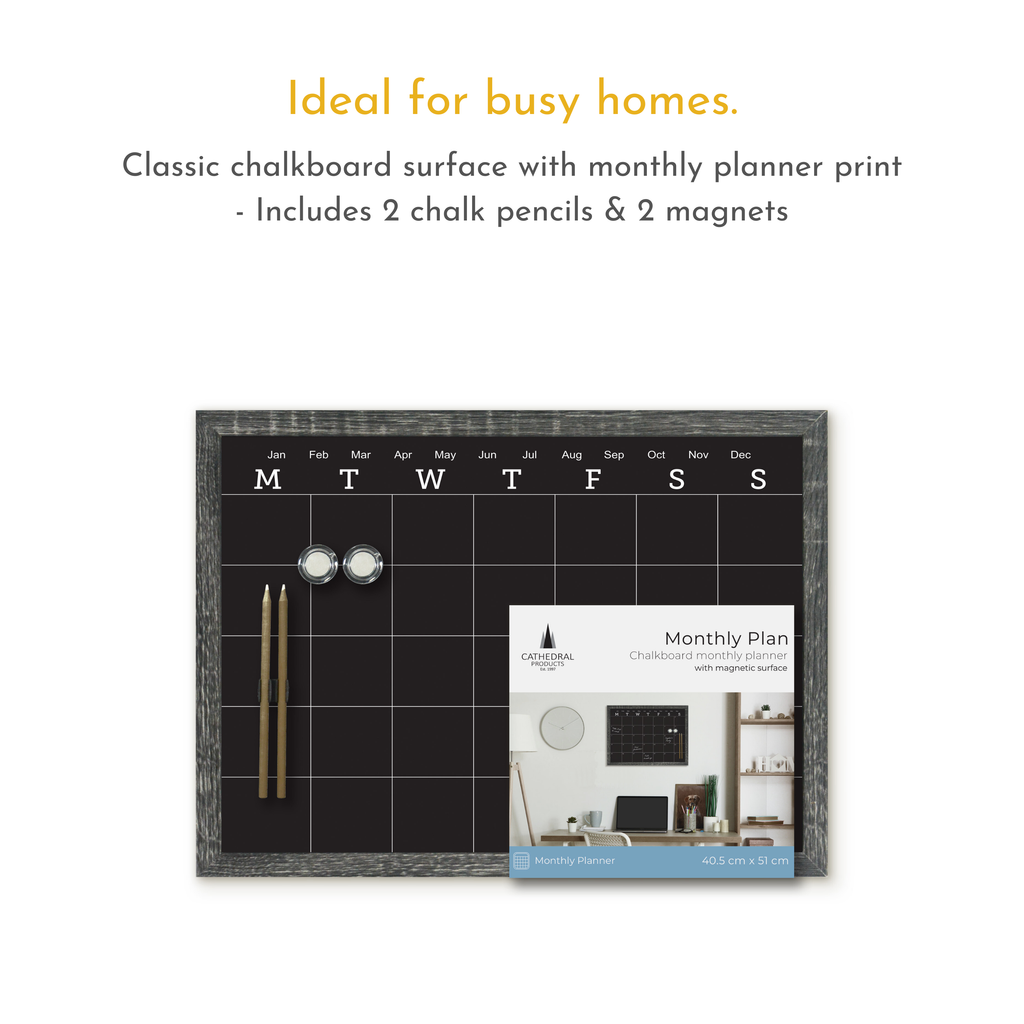 Charcoal Frame Magnetic Calendar Chalk Board - 40.6 x 50.8 cm