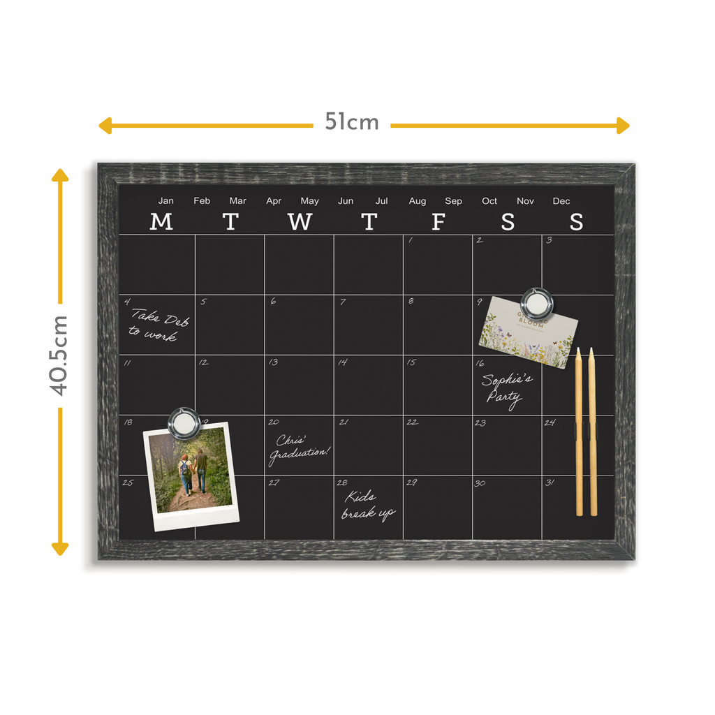 Charcoal Frame Magnetic Calendar Chalk Board - 40.6 x 50.8 cm