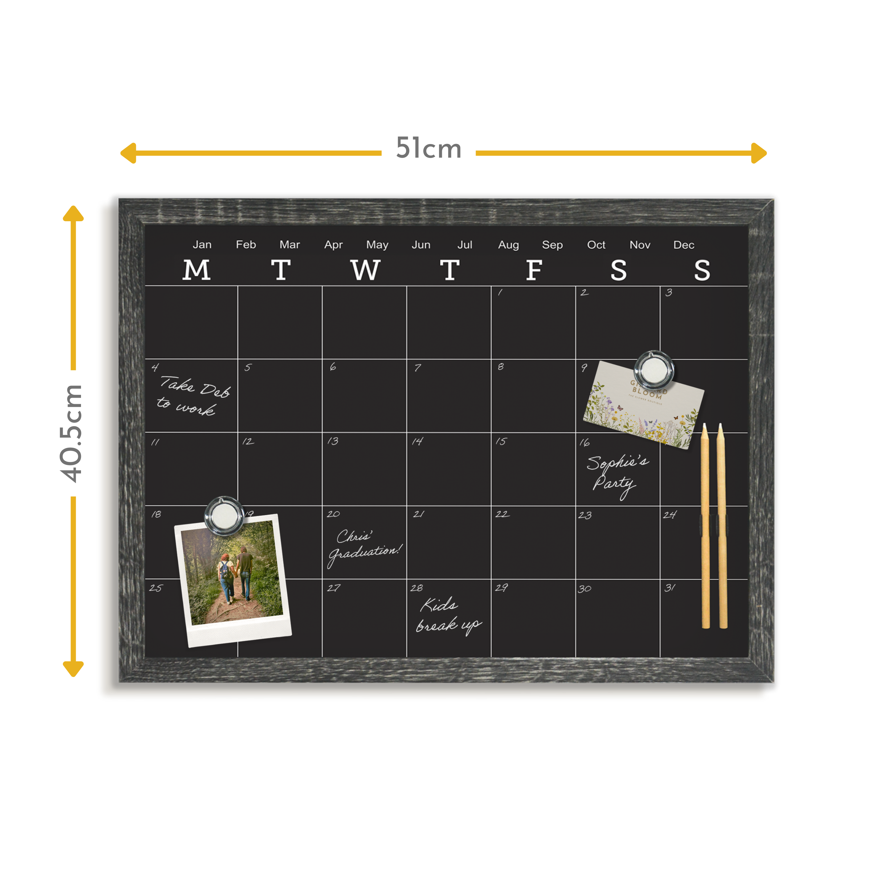 Charcoal Frame Magnetic Calendar Chalk Board - 40.6 x 50.8 cm