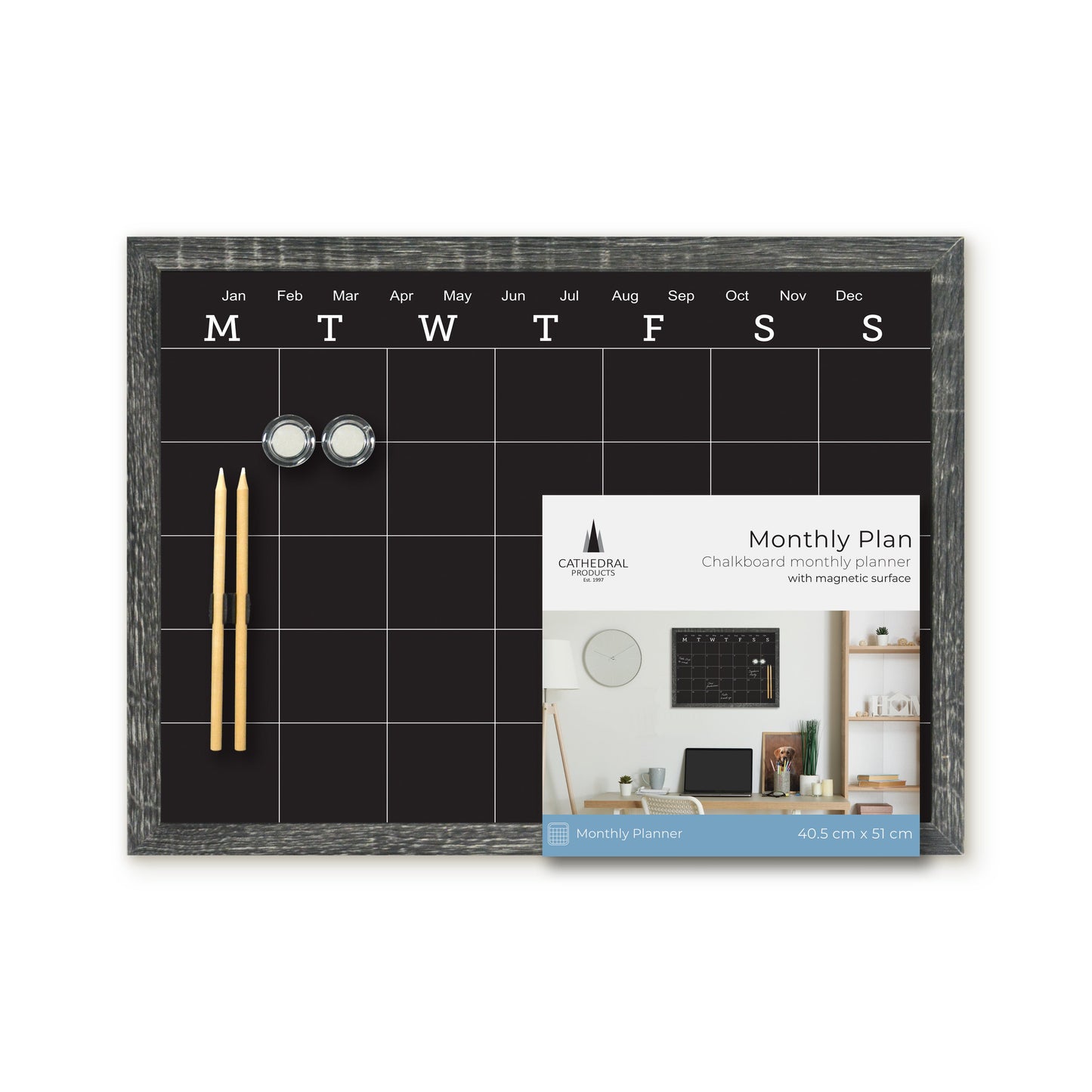 Charcoal Frame Magnetic Calendar Chalk Board - 40.6 x 50.8 cm