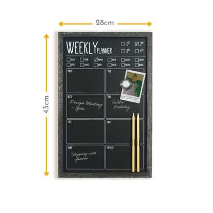 Charcoal Frame Magnetic Weekly Planner Chalk Board - 28 x 43 cm