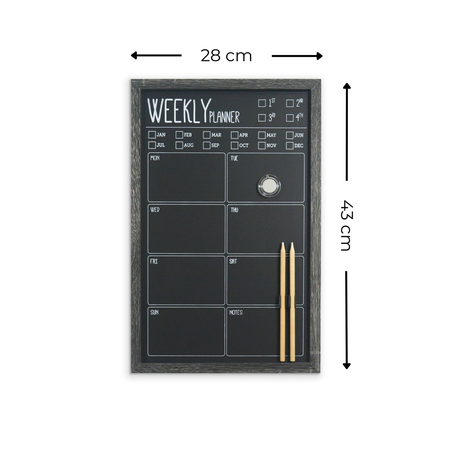 Charcoal Frame Magnetic Weekly Planner Chalk Board - 28 x 43 cm