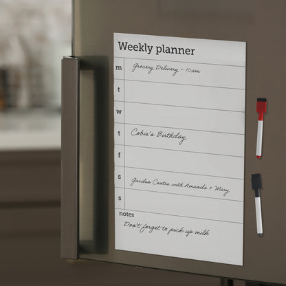 Magnetic Weekly Planner with Dry Erase Surface - Includes 2 Pens