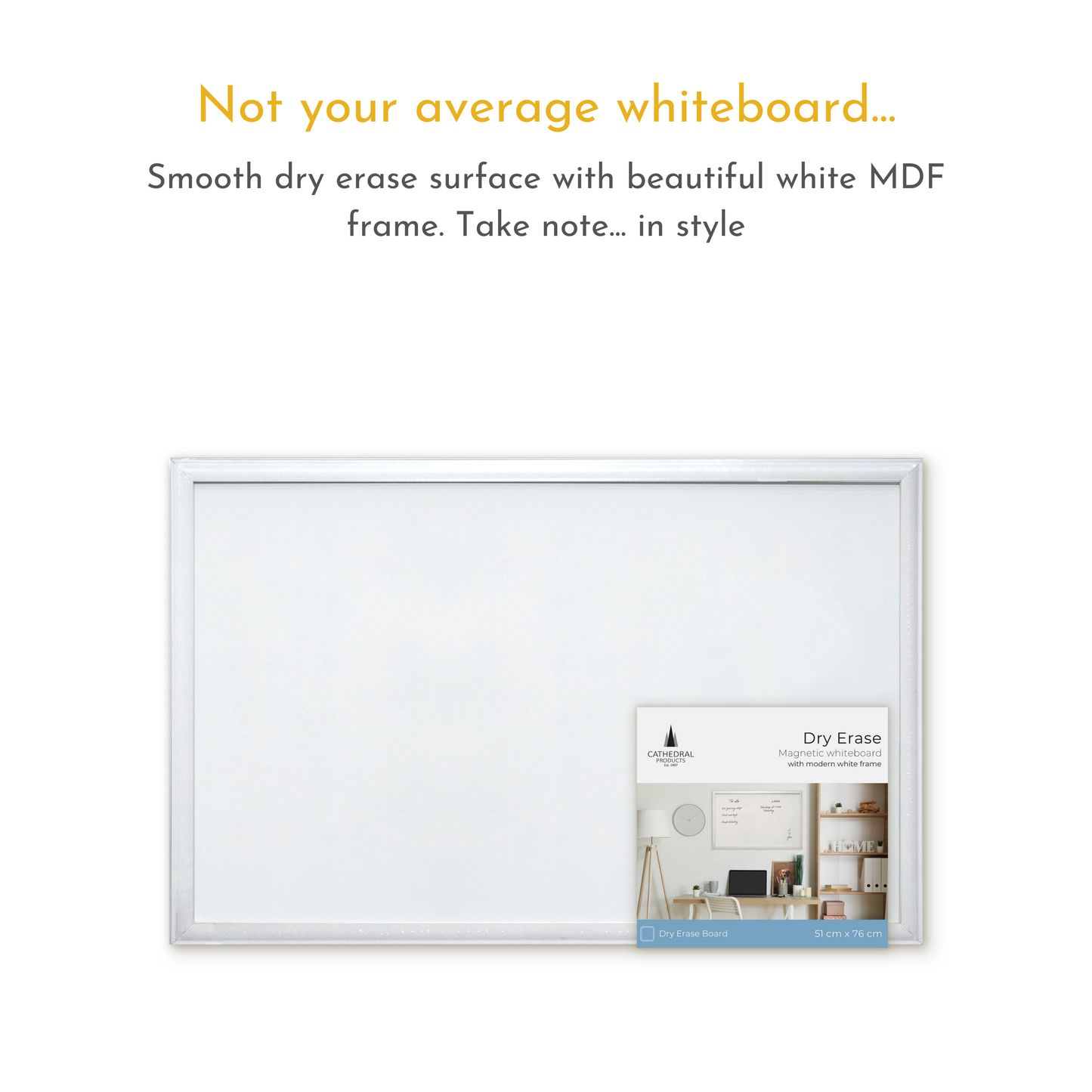 Contemporary White MDF Frame Magnetic Dry Erase Board - 51 x 76 cm