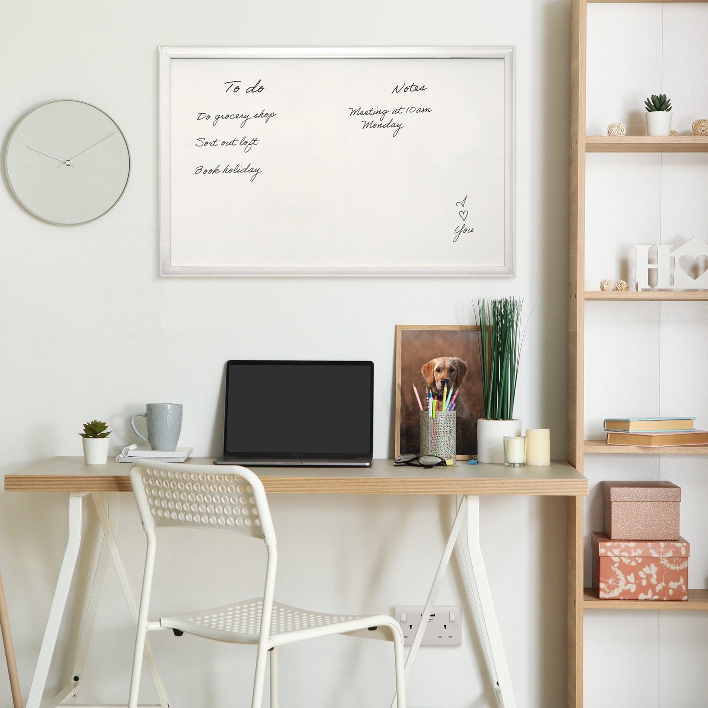 Contemporary White MDF Frame Magnetic Dry Erase Board - 51 x 76 cm