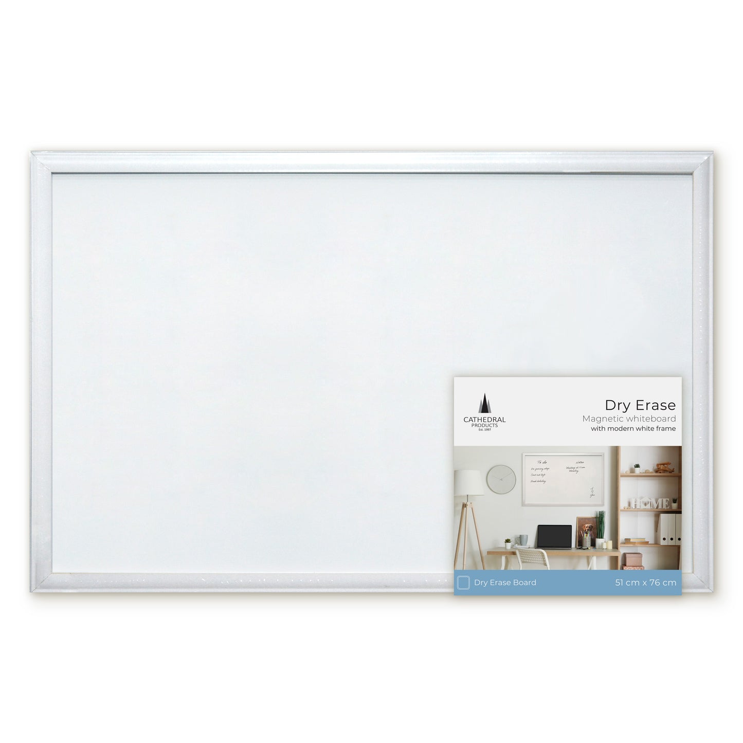 Contemporary White MDF Frame Magnetic Dry Erase Board - 51 x 76 cm