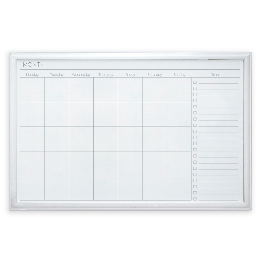 Modern White Frame Magnetic Monthly Planner Dry Erase Board - 51 x 76 cm