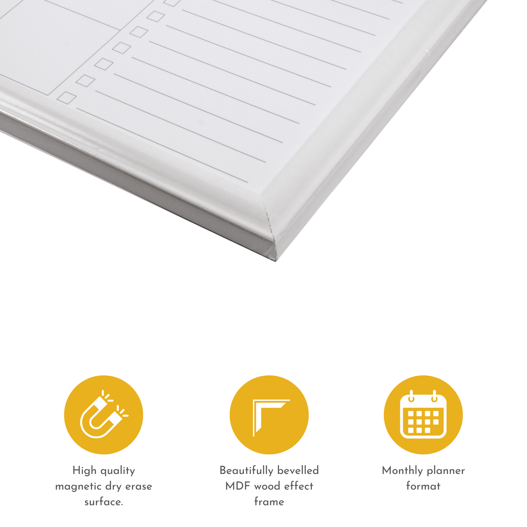 Modern White Frame Magnetic Monthly Planner Dry Erase Board - 51 x 76 cm