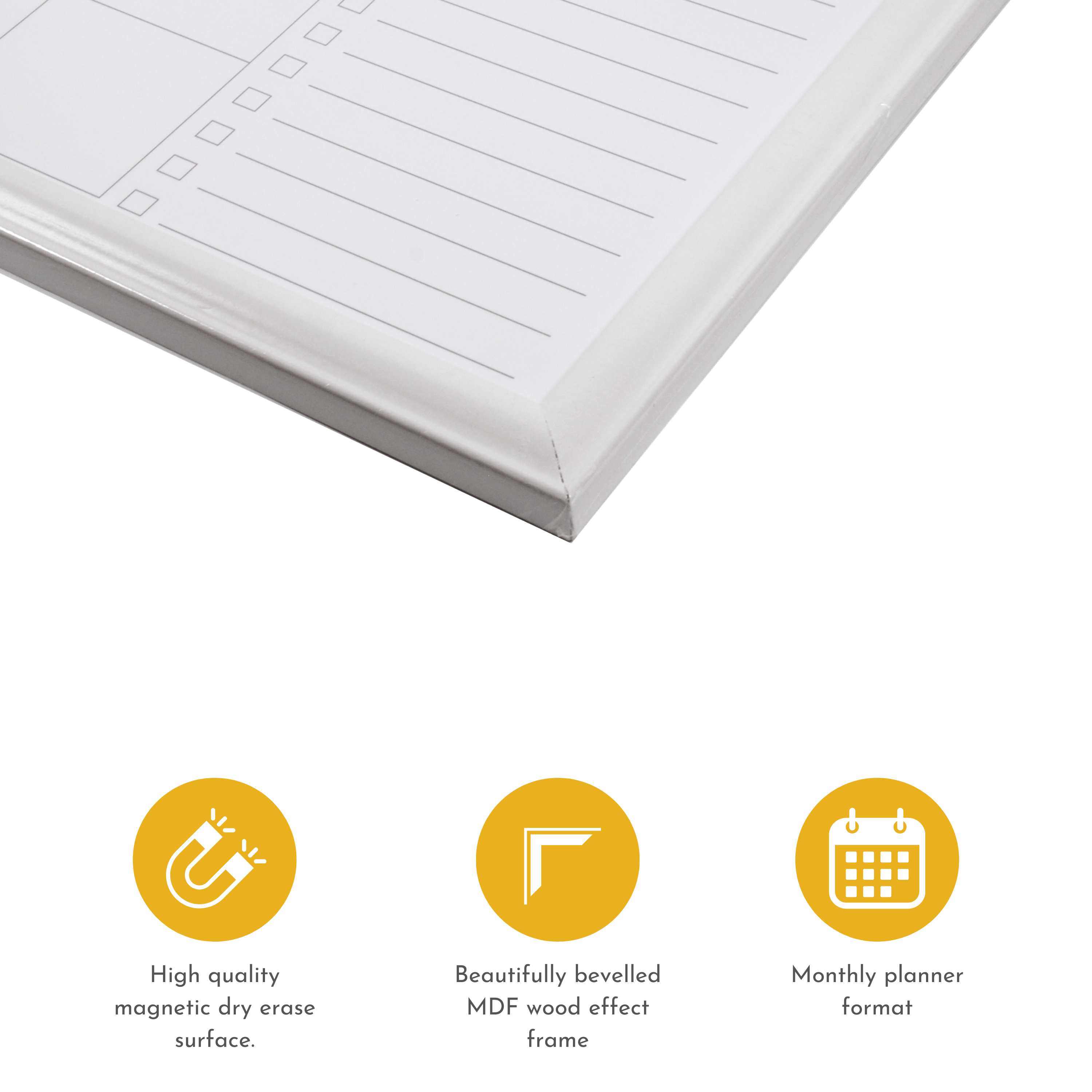 Modern White Frame Magnetic Monthly Planner Dry Erase Board - 51 x 76 cm