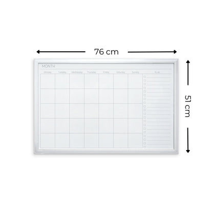 Modern White Frame Magnetic Monthly Planner Dry Erase Board - 51 x 76 cm