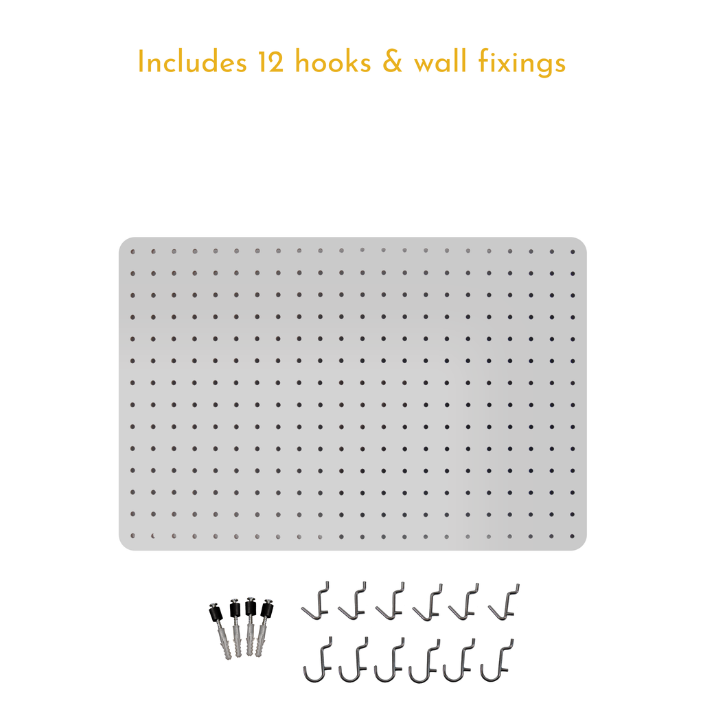 Peg Board with 12 Hooks - White - 56x36cm