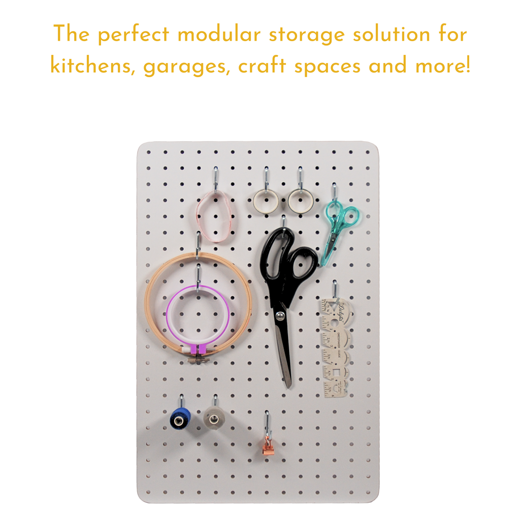 Peg Board with 12 Hooks - White - 56x36cm