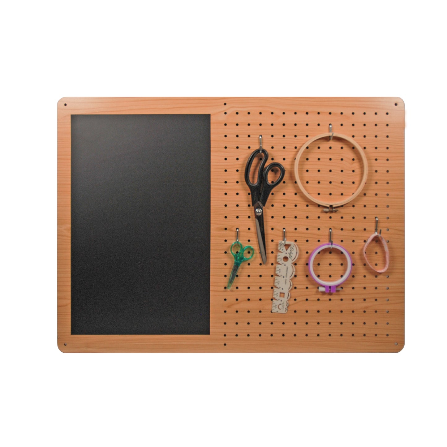 Wood Effect MDF Pegboard with Magnetic Chalkboard - 75 x 55 cm