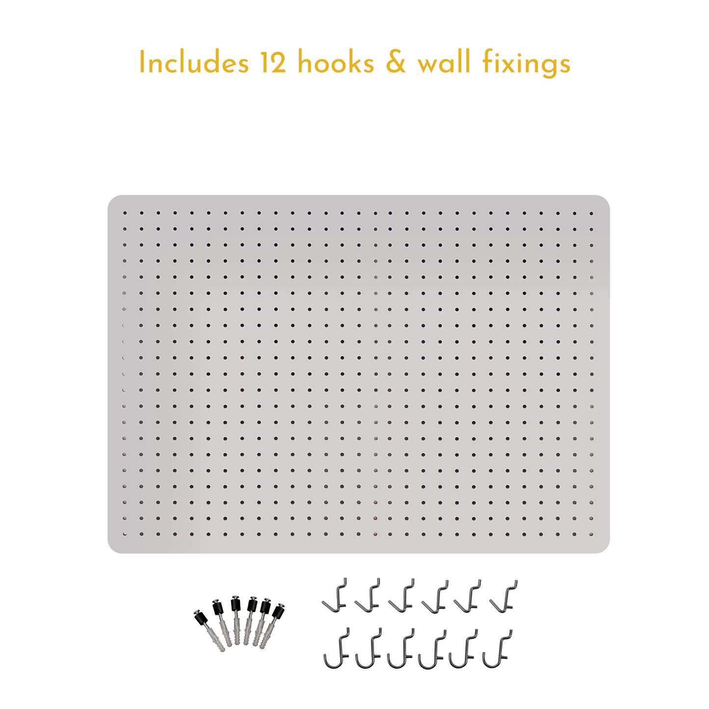 Peg Board with 12 Hooks - White - 76x56cm