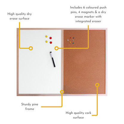 Dry Erase & Cork Combination Noticeboard - 60x80cm