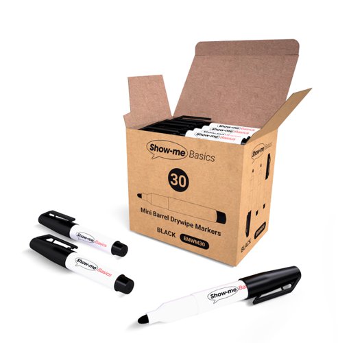 Mini Whiteboard Pens - Black Ink - Fine Tip - Pack of 30