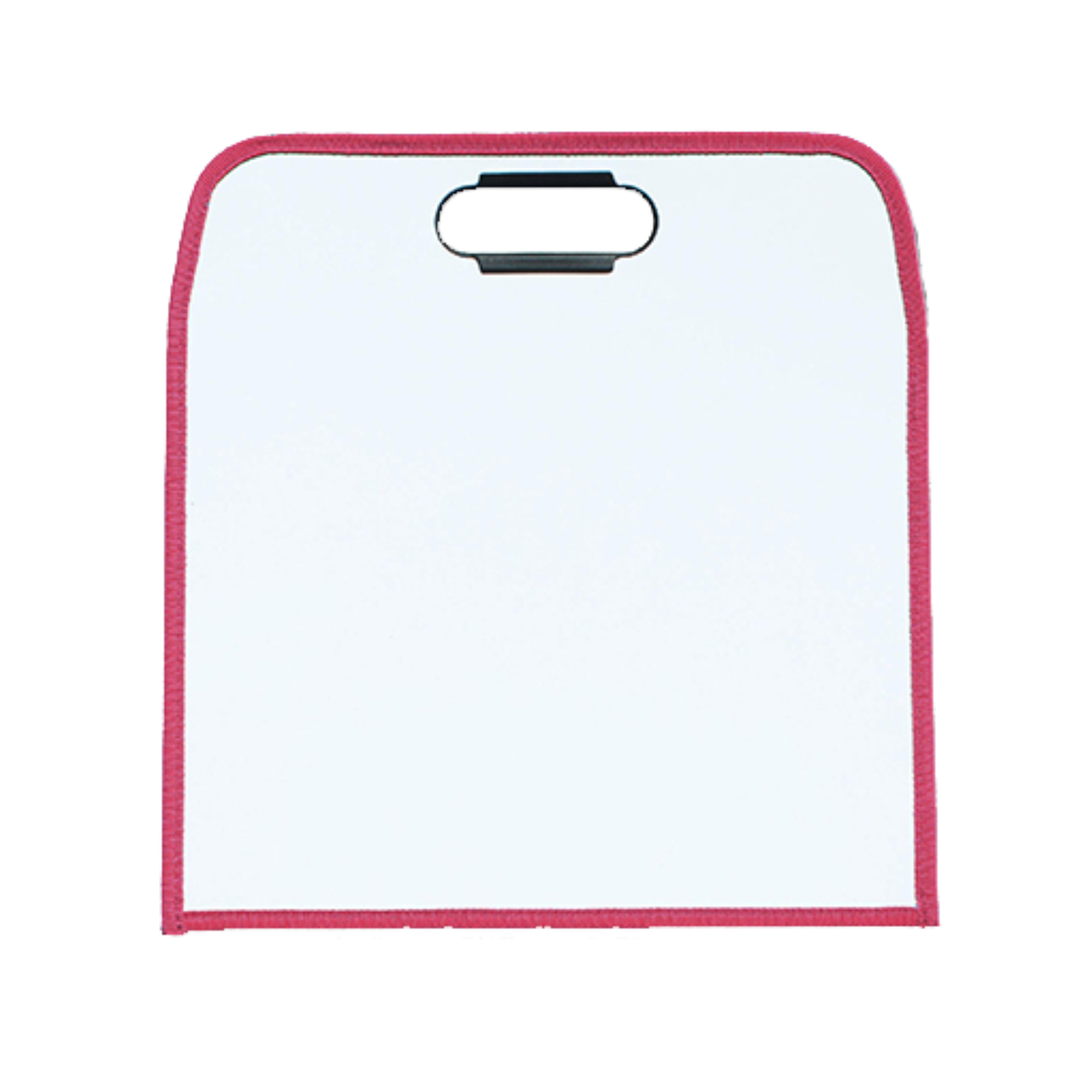 Blank dry-erase surface of the dry erase pad, with a sleek black carry handle on top, featuring a broad white writing surface and pink binding around the edge. Ideal for presentations, note-taking, or educational activities on the go.