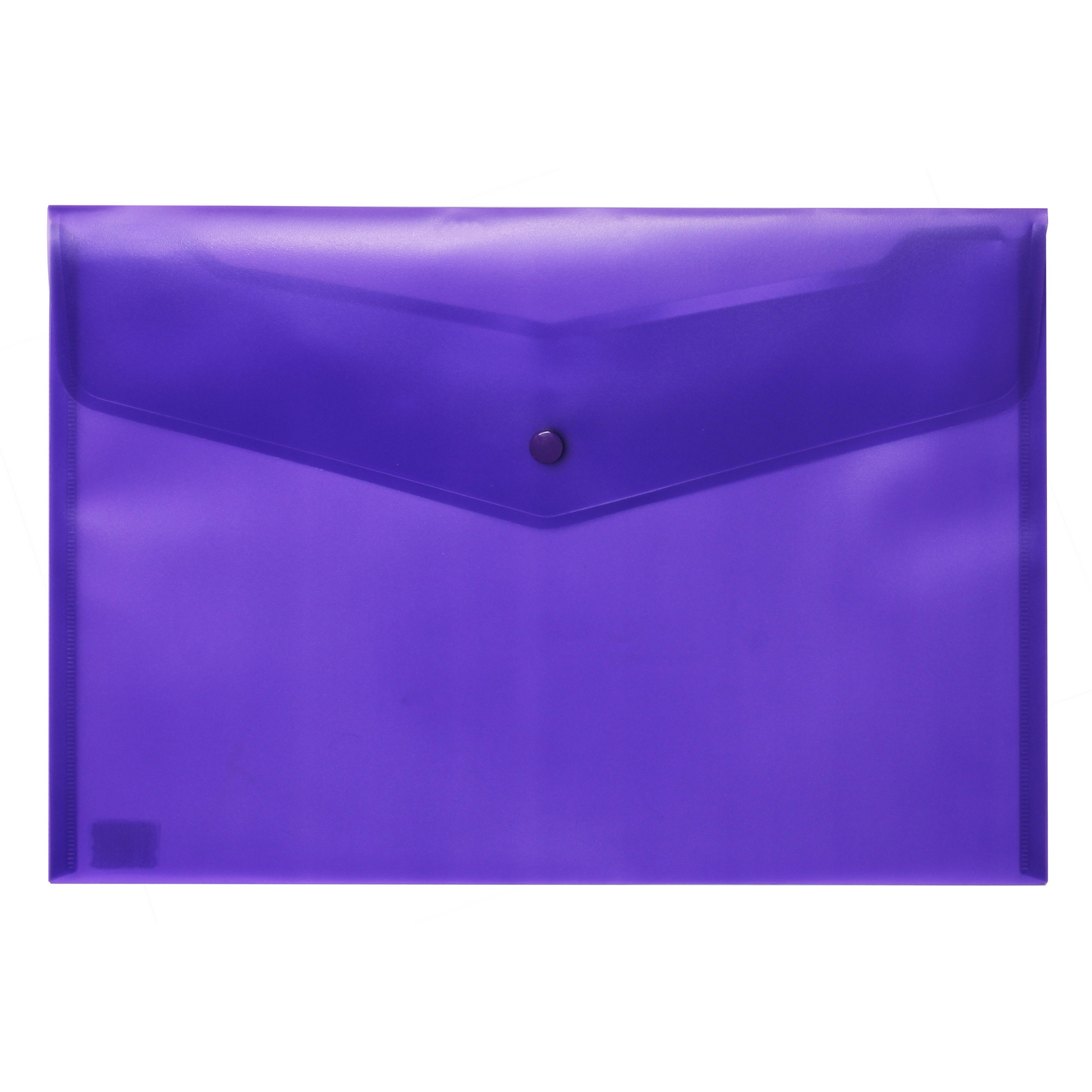 Vibrant purple A4-sized plastic stud wallet with a snap-button closure, displayed against a white background.