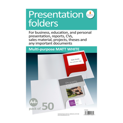 White Matt 250gsm Card Presentation Folders with Business Card Holder