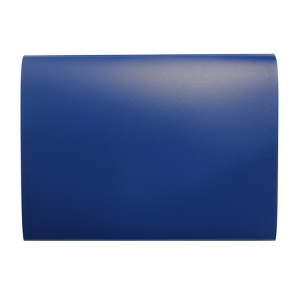 A closed, bright blue envelope-style folder with a smooth, matte finish. The back view of the folder shows a plain blue surface, indicative of its sleek and contemporary design for holding and transporting documents securely.