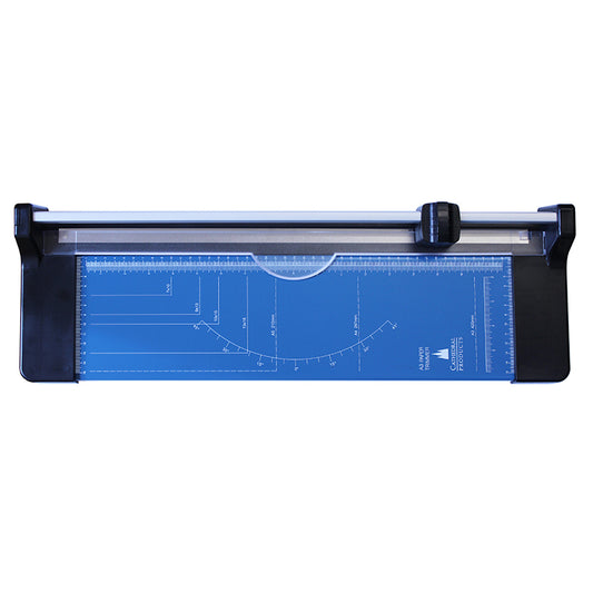 An A3 rotary paper trimmer cutter with a sleek metal base and clear measurement markings, featuring a transparent guard/paper clamp for precise cuts and safety, presented on a white background for office and craft use.