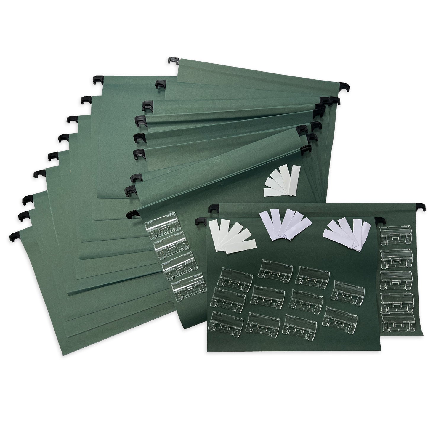 A4 Green Manilla Suspension Files with Clip on Index Tabs and Inserts
